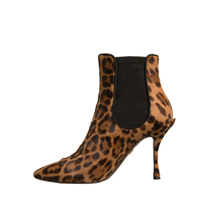 Dolce & Gabbana Brown Leopard Leather Stretch Heels Boots Shoes