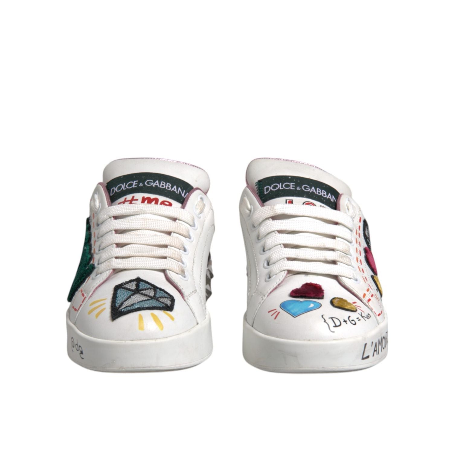 Dolce & Gabbana White Sequined Crystal Low Top Sneakers Shoes