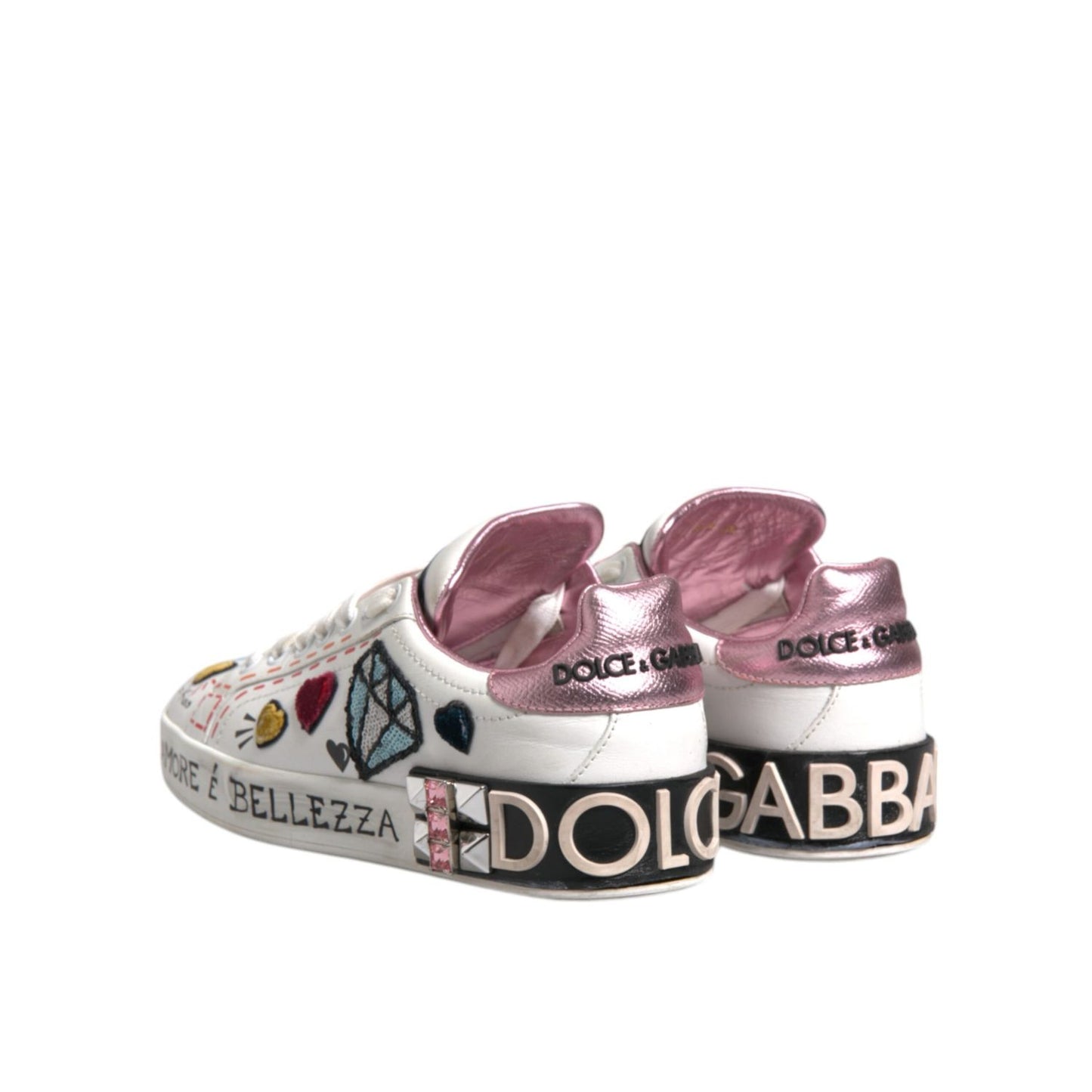 Dolce & Gabbana White Sequined Crystal Low Top Sneakers Shoes