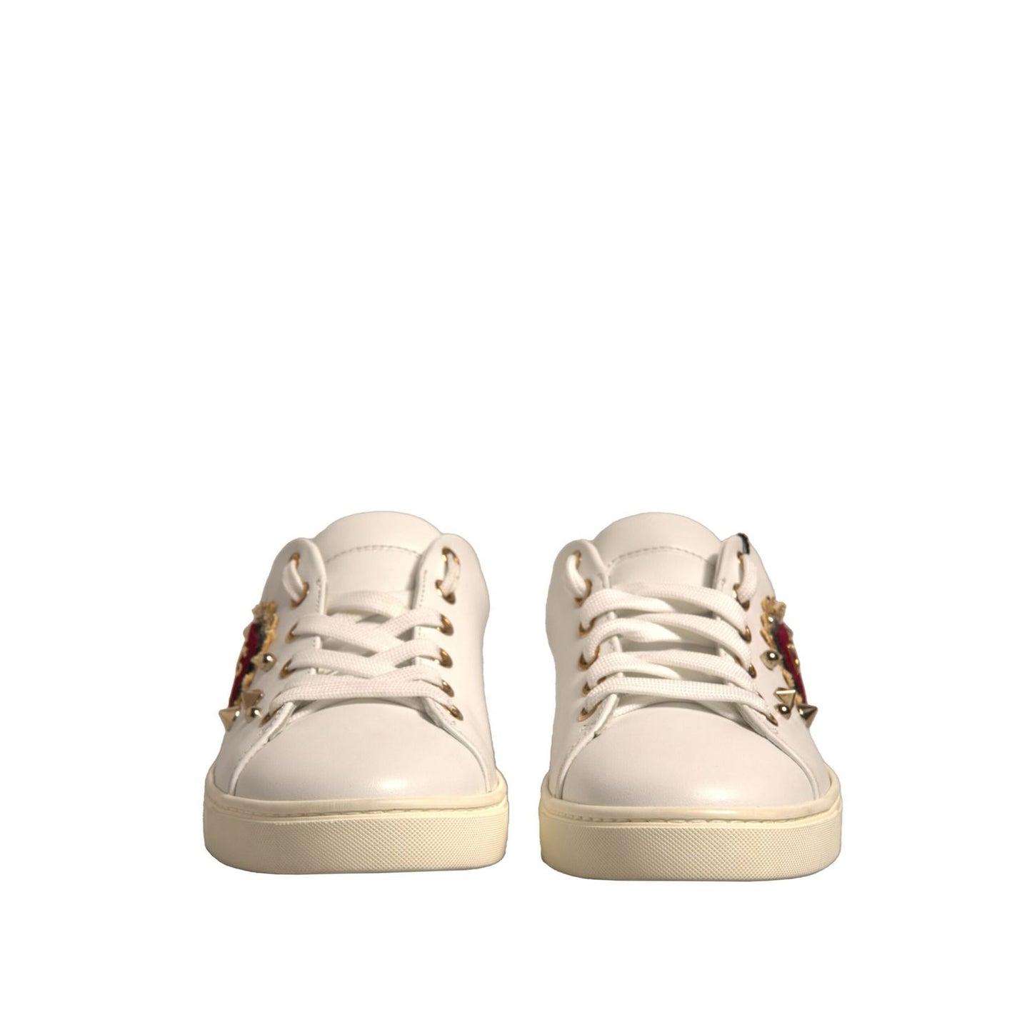 Dolce & Gabbana White Leather Gold Red Heart Sneakers Shoes