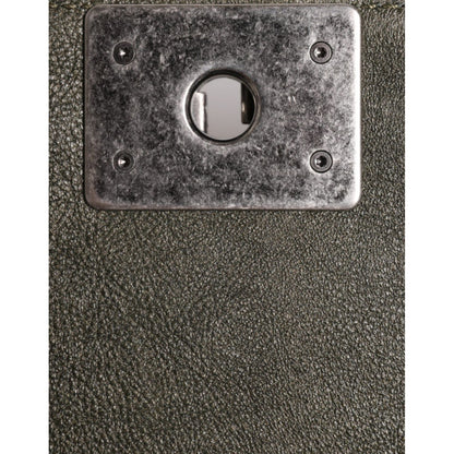 Chanel Dark Green Leather Shoulder Bag Gray Metal Purse Bag