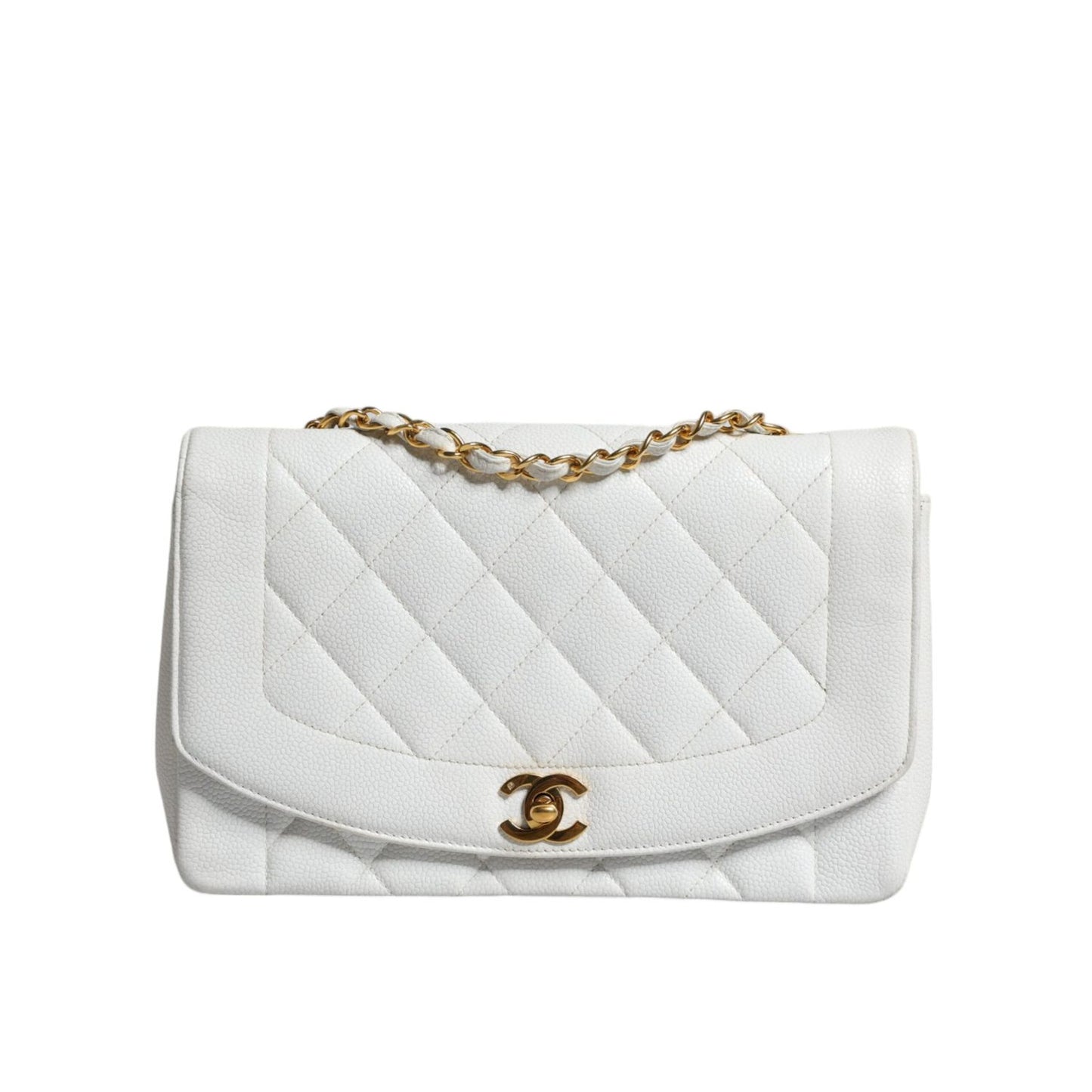 Chanel White Medium Classic DIANA Shoulder Bag Gold Plated Purse