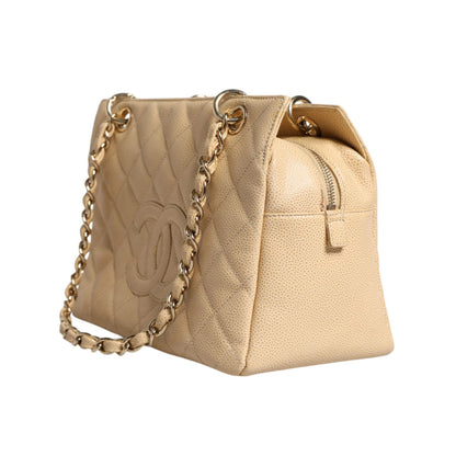 Chanel Beige Caviar De Coco Chain Leather Purse Bag