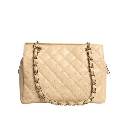 Chanel Beige Caviar De Coco Chain Leather Purse Bag