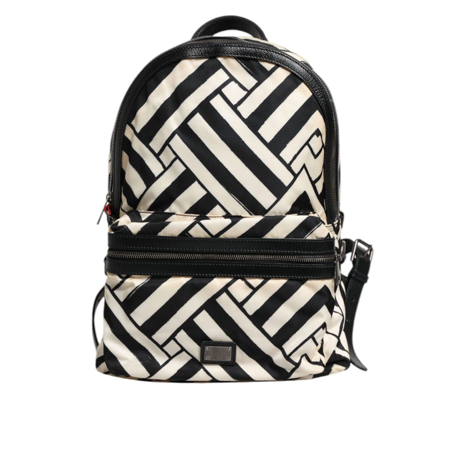 Dolce & Gabbana Black White Nylon Leather Travel Back Pack Bag