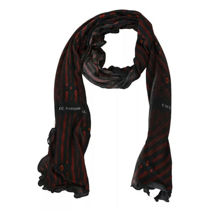 Costume National Black Red Viscose Foulard Branded Scarf