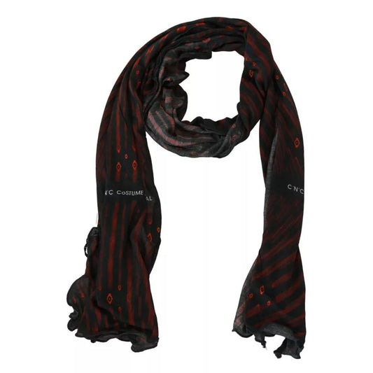 Costume National Black Red Viscose Foulard Branded Scarf