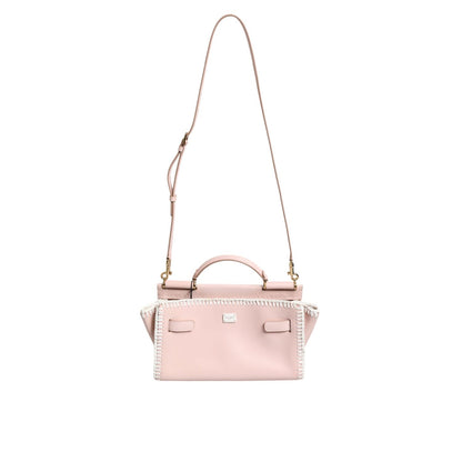 Dolce & Gabbana Light Pink Logo Plaque Soft Leather Strap Crossbody Bag