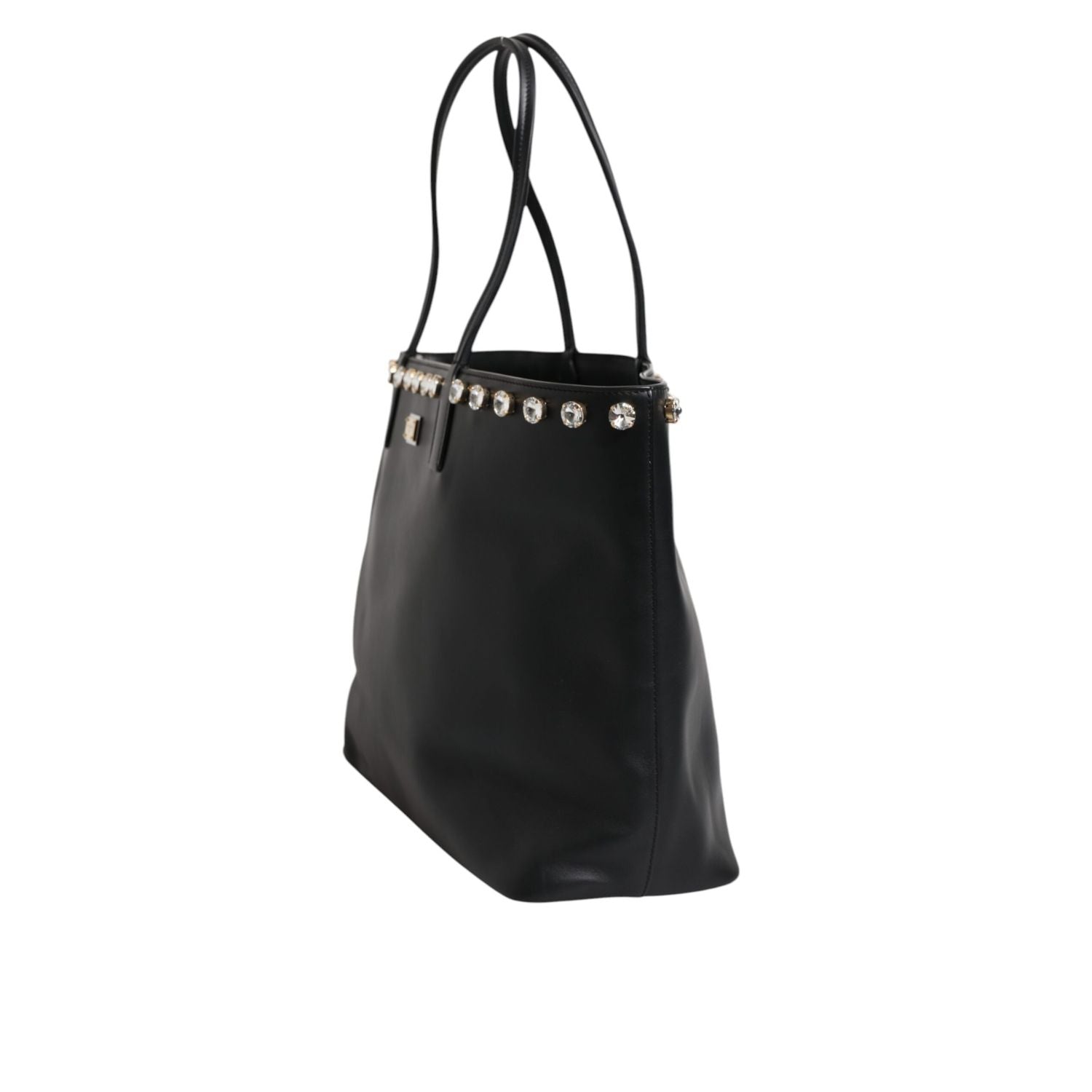 Dolce & Gabbana Black Crystal Leather Shopping Women Tote Bag