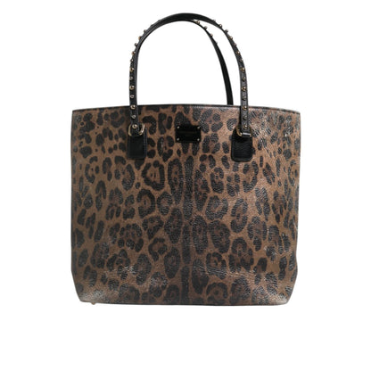 Dolce & Gabbana Brown Black Calfskin Leopard Print Shoulder Tote Bag