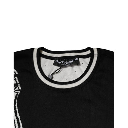 Dolce & Gabbana Black White Guitar Silk Crew Neck Sweater