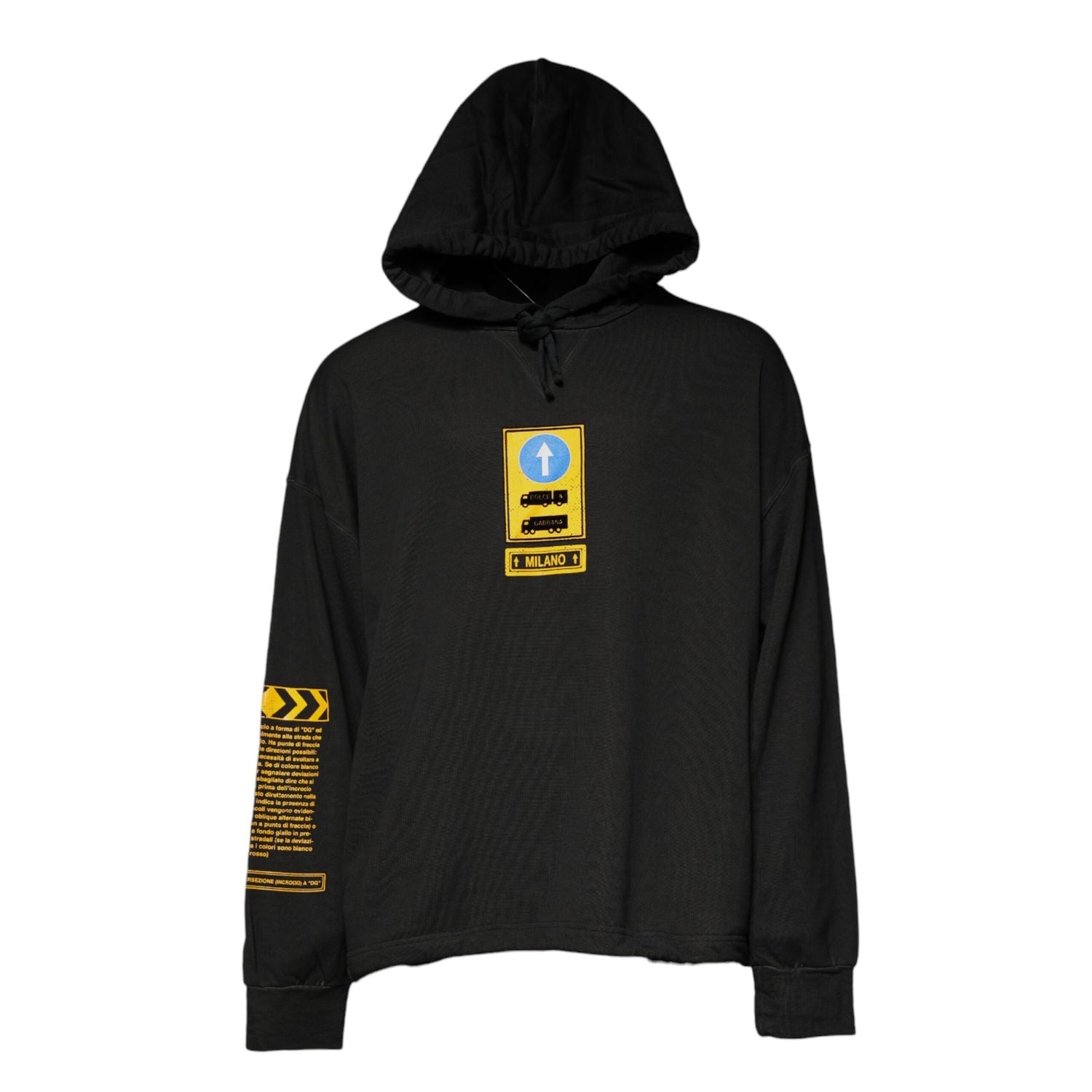 Dolce & Gabbana Black Cotton Hooded DG Shield Pullover Sweater