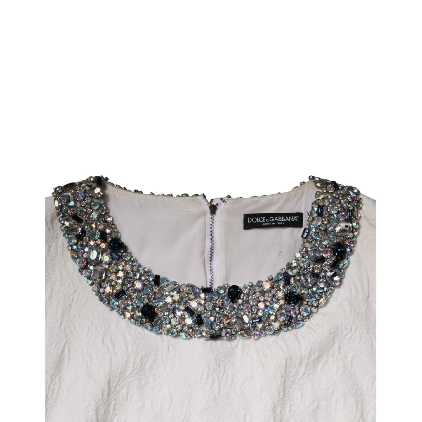Dolce & Gabbana White Crystal Embellished Jacquard Brocade Mini Dress