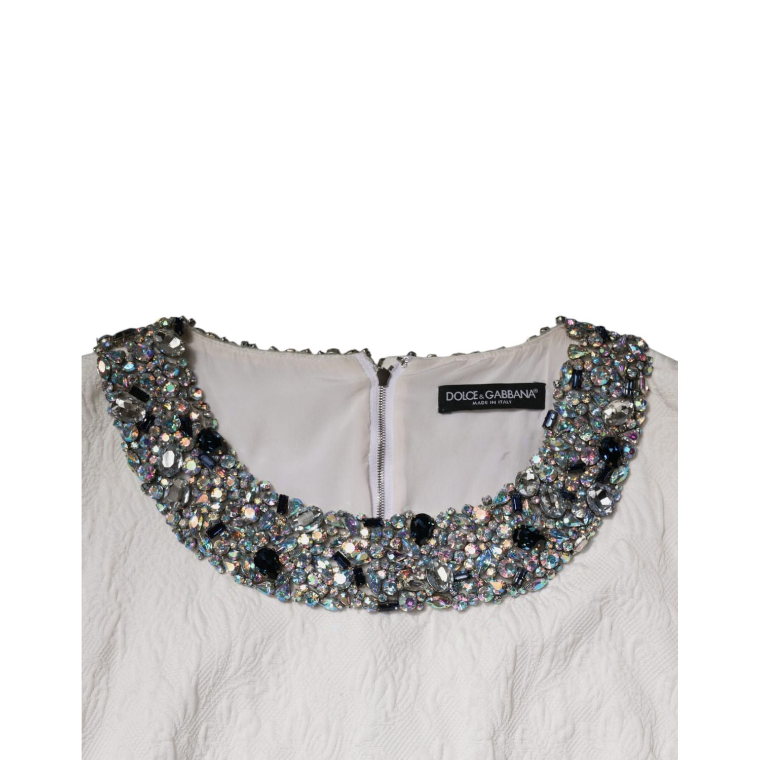Dolce & Gabbana White Crystal Embellished Jacquard Brocade Mini Dress