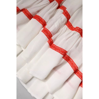 Twinset White Viscose Ruffle Sleeves A-line Pleated Mini Dress