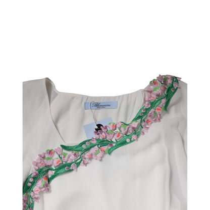 Blumarine White Floral Embroidery Viscose Chiffon Shift Dress
