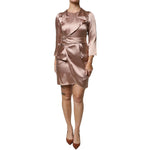 Emporio Armani Pink Satin Long Sleeves Sheath Wrap Mini Dress