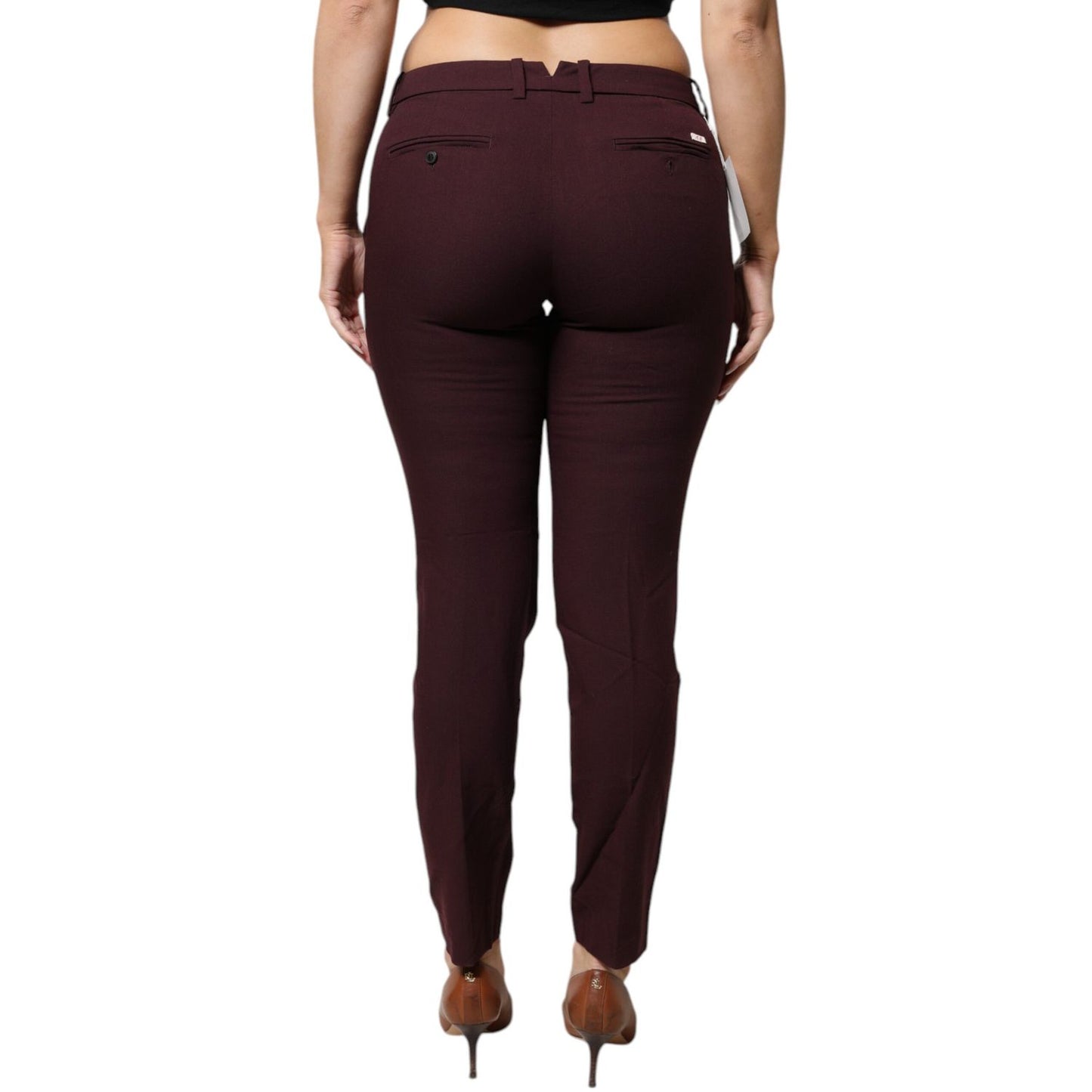 Aniye By Maroon Mid Waist Tapered Skinny Dress Pants