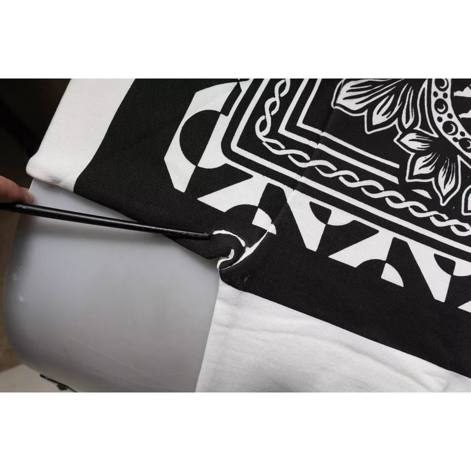 Dolce & Gabbana White Black Printed Cotton Sweatshirt Sweater