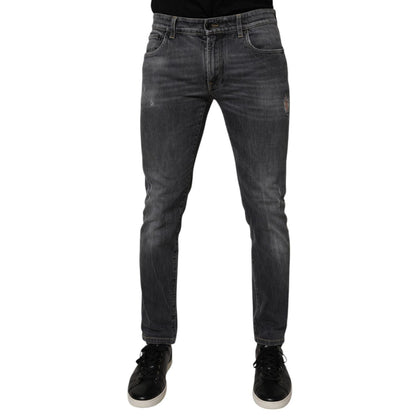 Dolce & Gabbana Dark Gray Washed Cotton Skinny Men Denim Jeans