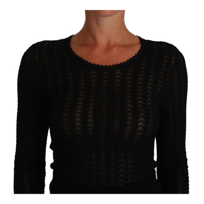Dolce & Gabbana Black Knitted Wool Sheath Long Sleeves Dress