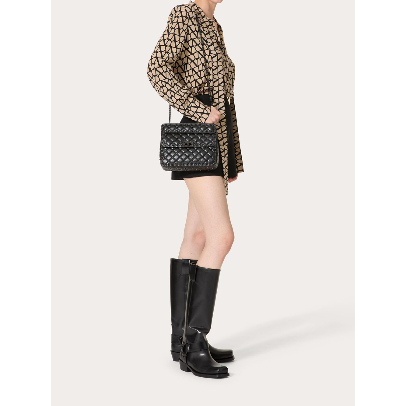 Valentino Garavani Black Nappa Leather Medium Rockstudt Spike Bag