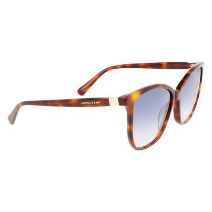 Longchamp Brown Acetate Sunglasses LO708S-230 with blue lens, 57/15/140mm, women's eyewear