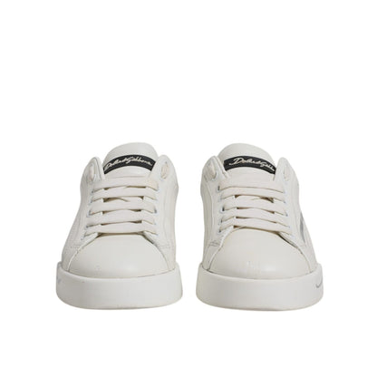 Dolce & Gabbana White Black Logo Portofino Men Sneaker Shoes