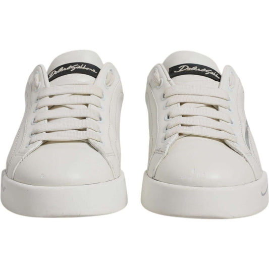 Dolce & Gabbana White Black Logo Portofino Men Sneaker Shoes