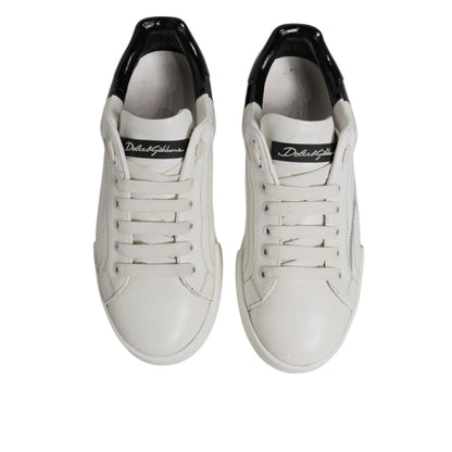 Dolce & Gabbana White Black Logo Portofino Men Sneaker Shoes