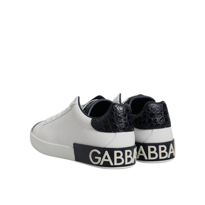 Dolce & Gabbana White Black Leather Portofino Sneaker Shoes