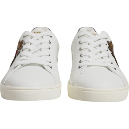 Dolce & Gabbana White Leather Heart Embellished Sneakers Shoes