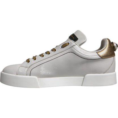 Dolce & Gabbana White Gold Leather Low Top Sneakers Shoes