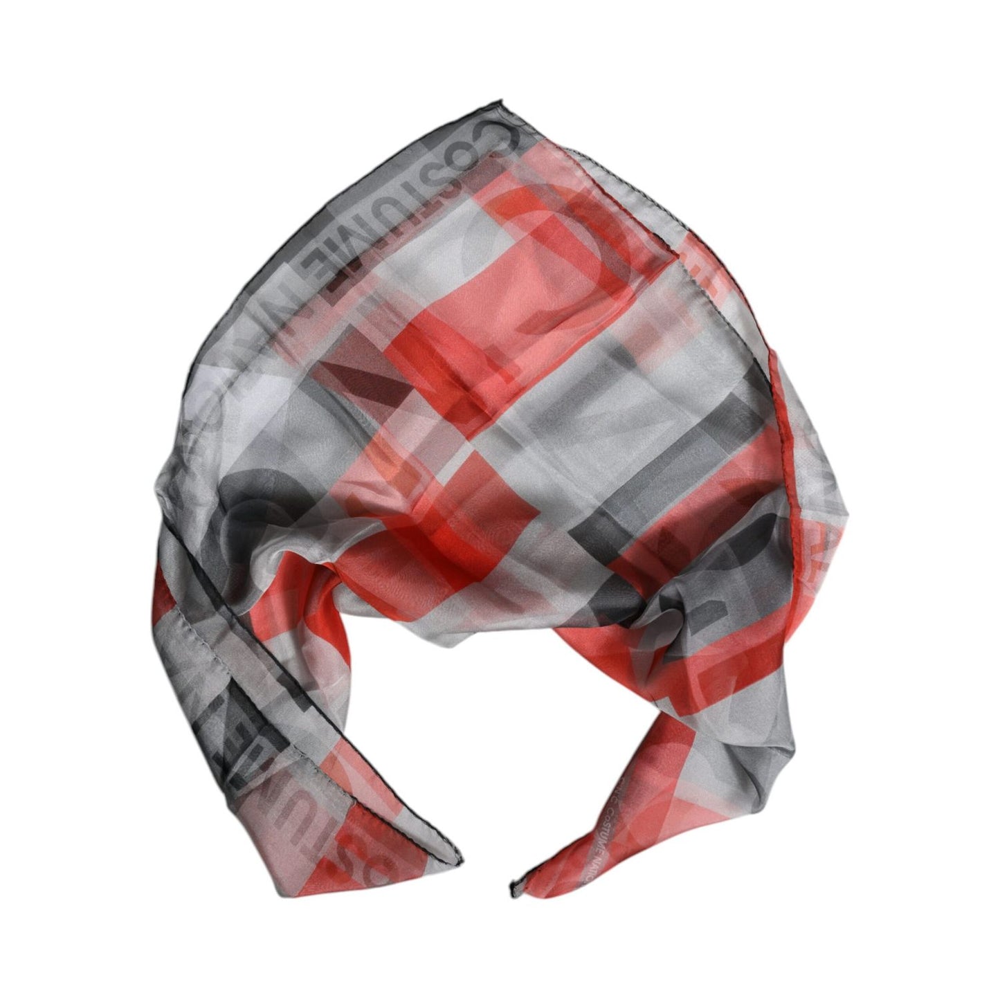 Costume National Gray Red Silk Square Neck Wrap Scarf