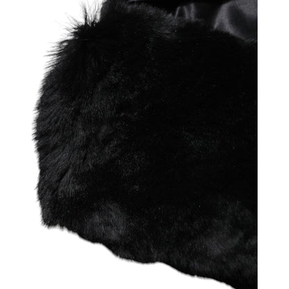 Dolce & Gabbana Black Lamb Fur Collar Women Neck Wrap Scarf