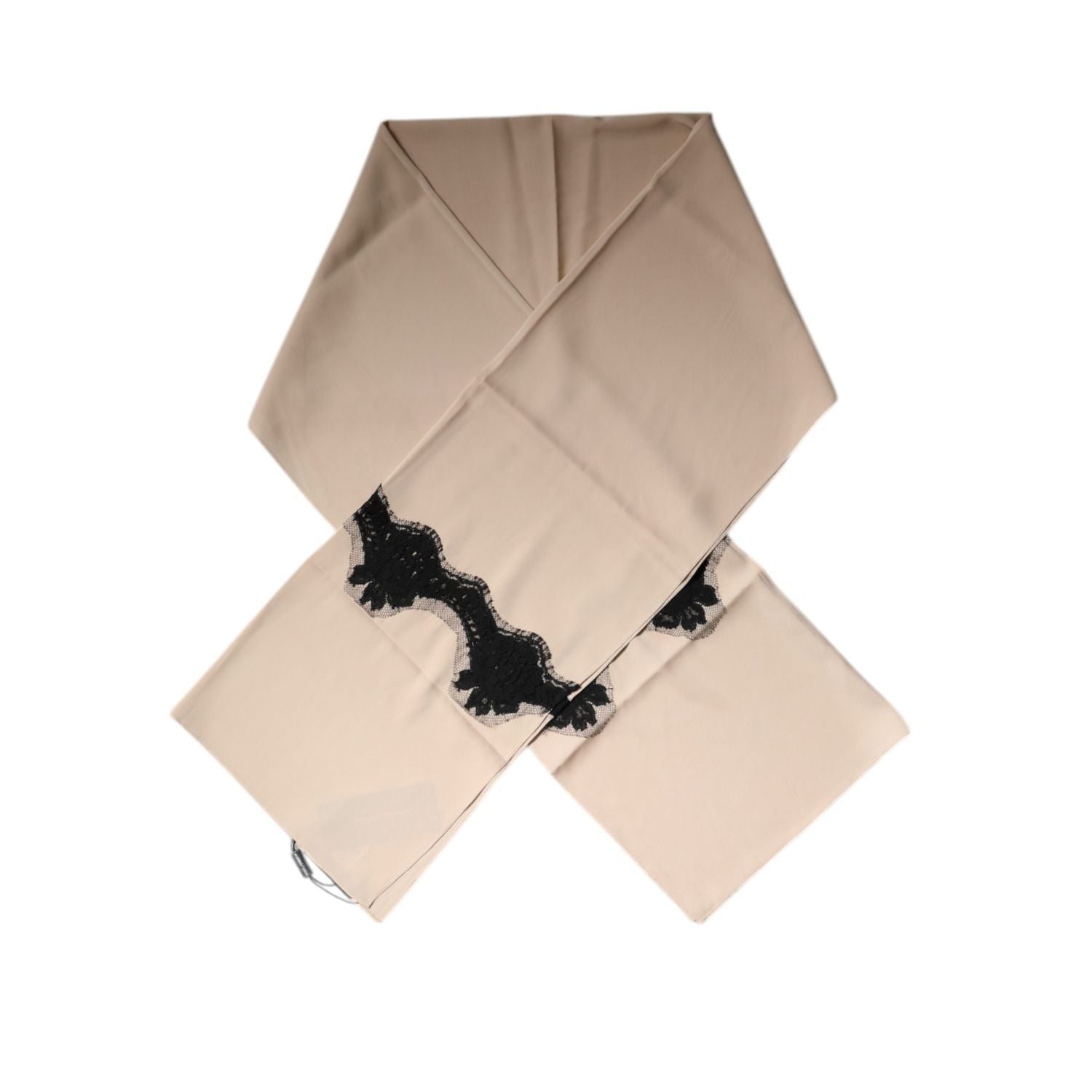 Dolce & Gabbana Beige Floral Lace Trim Silk Neck Wrap Scarf