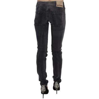 John Galliano Grey Washed Low Waist Zipper Side Skinny Denim Jeans
