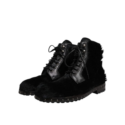 Dolce & Gabbana Black Pony Style Leather Mid Calf Boots Shoes