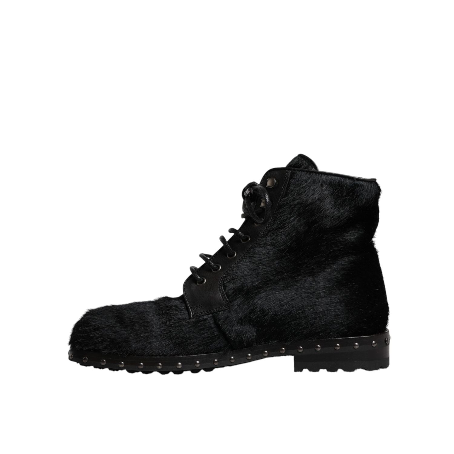 Dolce & Gabbana Black Pony Style Leather Mid Calf Boots Shoes