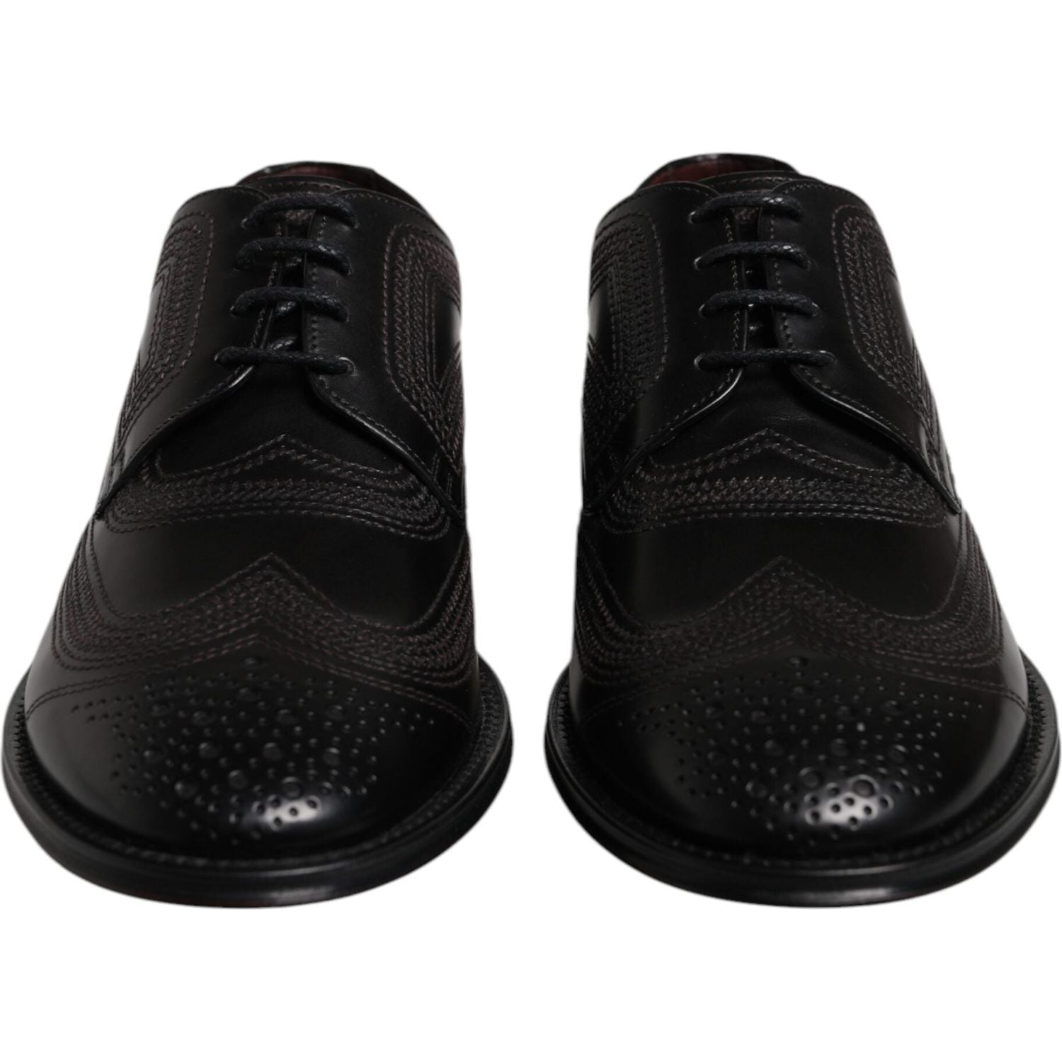 Dolce & Gabbana Black Embroidered Classic Leather Derby Dress Shoes