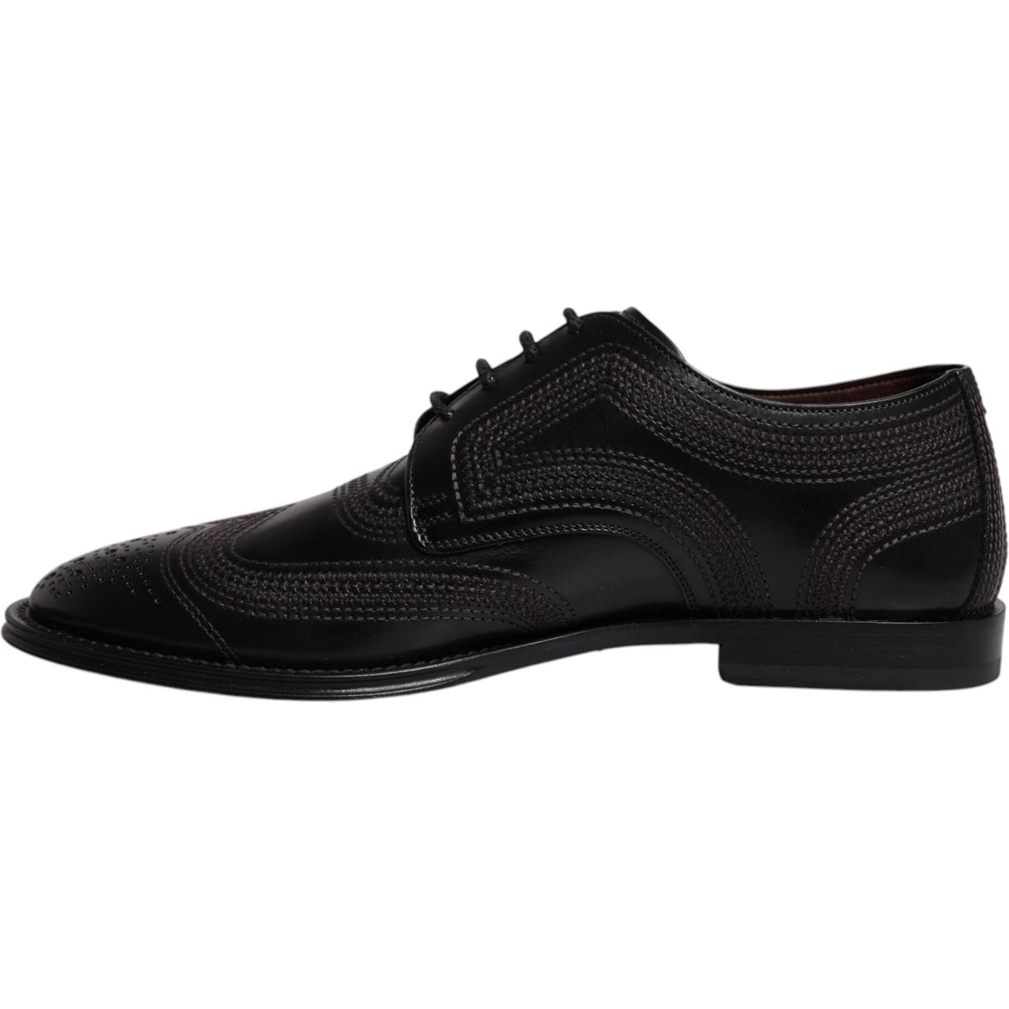 Dolce & Gabbana Black Embroidered Classic Leather Derby Dress Shoes