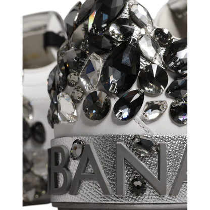 Dolce & Gabbana White Silver Crystal Logo Portofino Sneakers Shoes