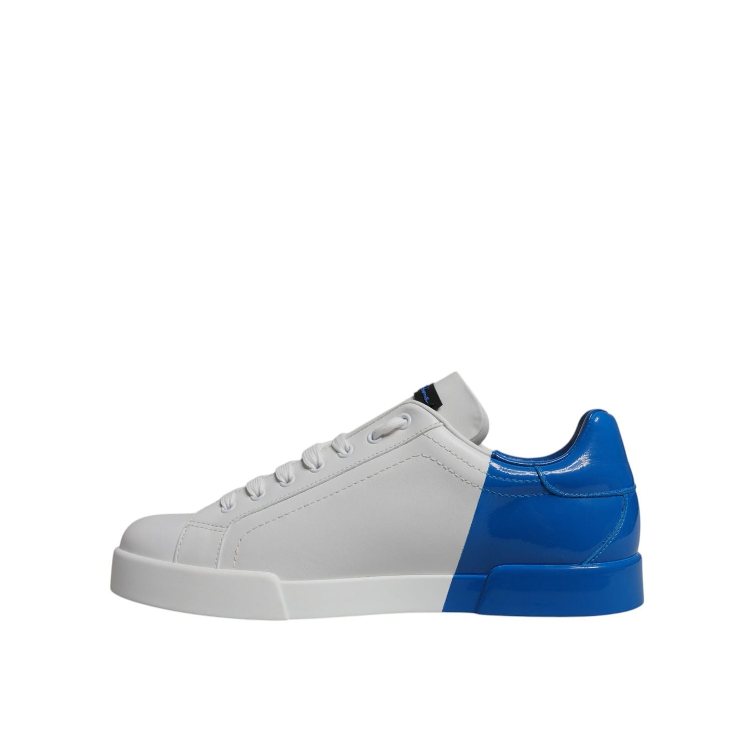 Dolce & Gabbana White Blue Leather Logo Low Top Sneakers Shoes