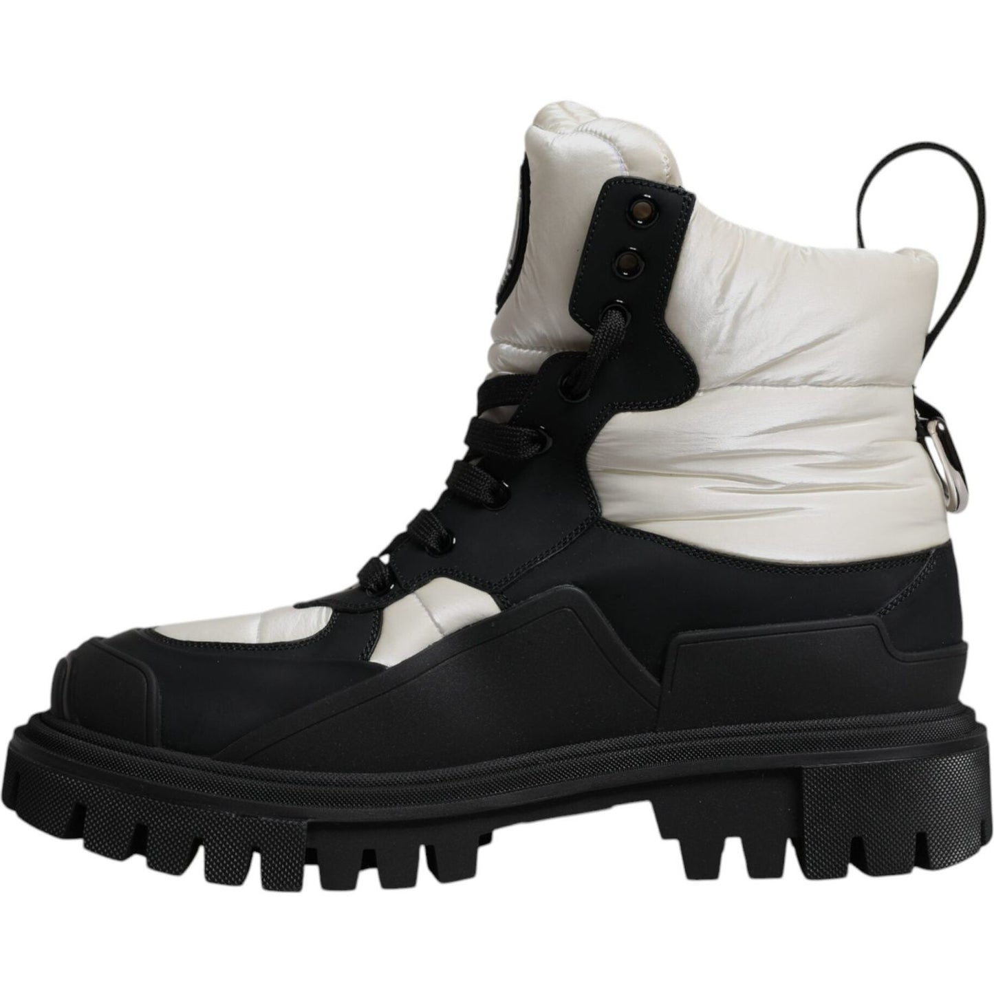Dolce & Gabbana Black White Padded Mid Calf Lace Up Boots Shoes