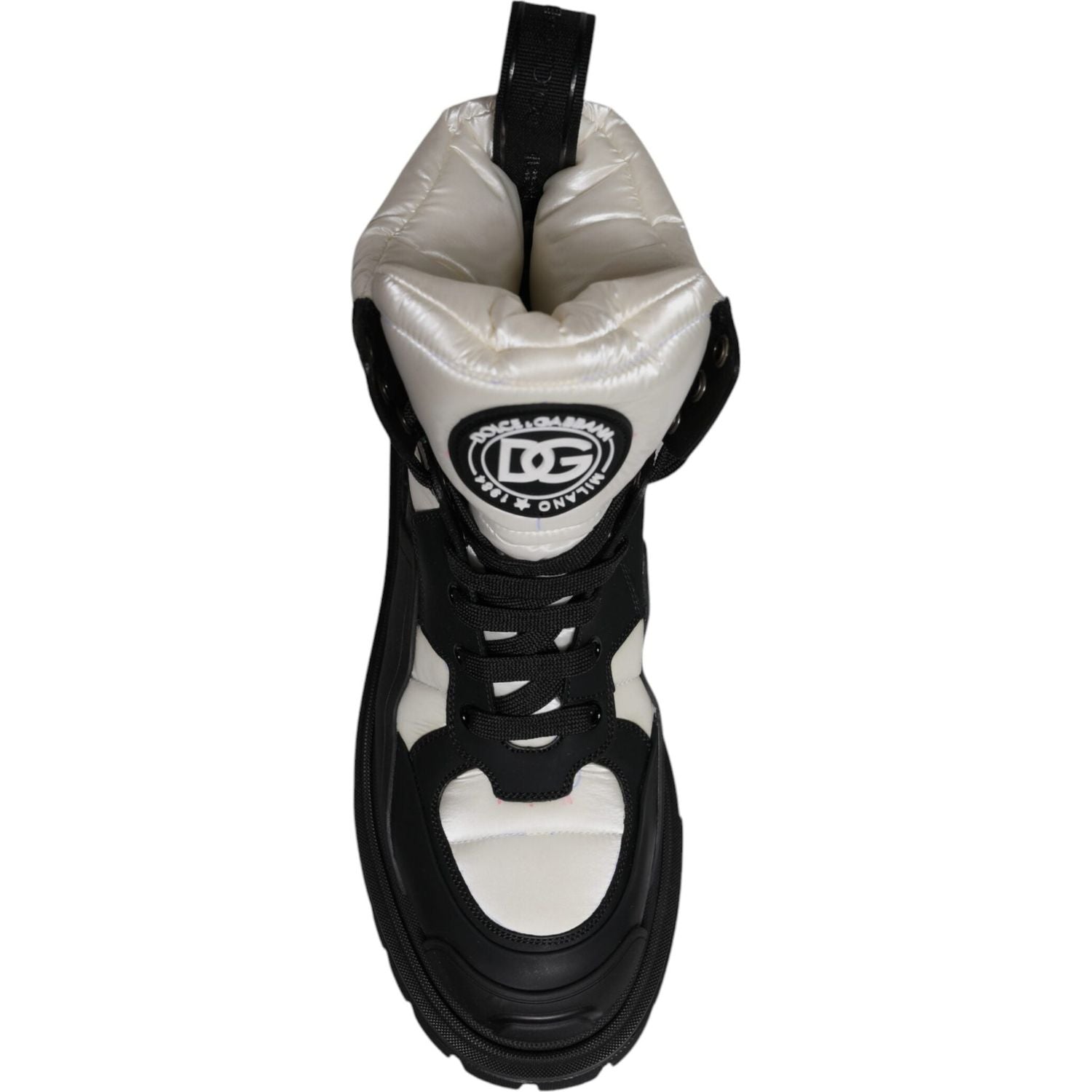 Dolce & Gabbana Black White Padded Mid Calf Lace Up Boots Shoes