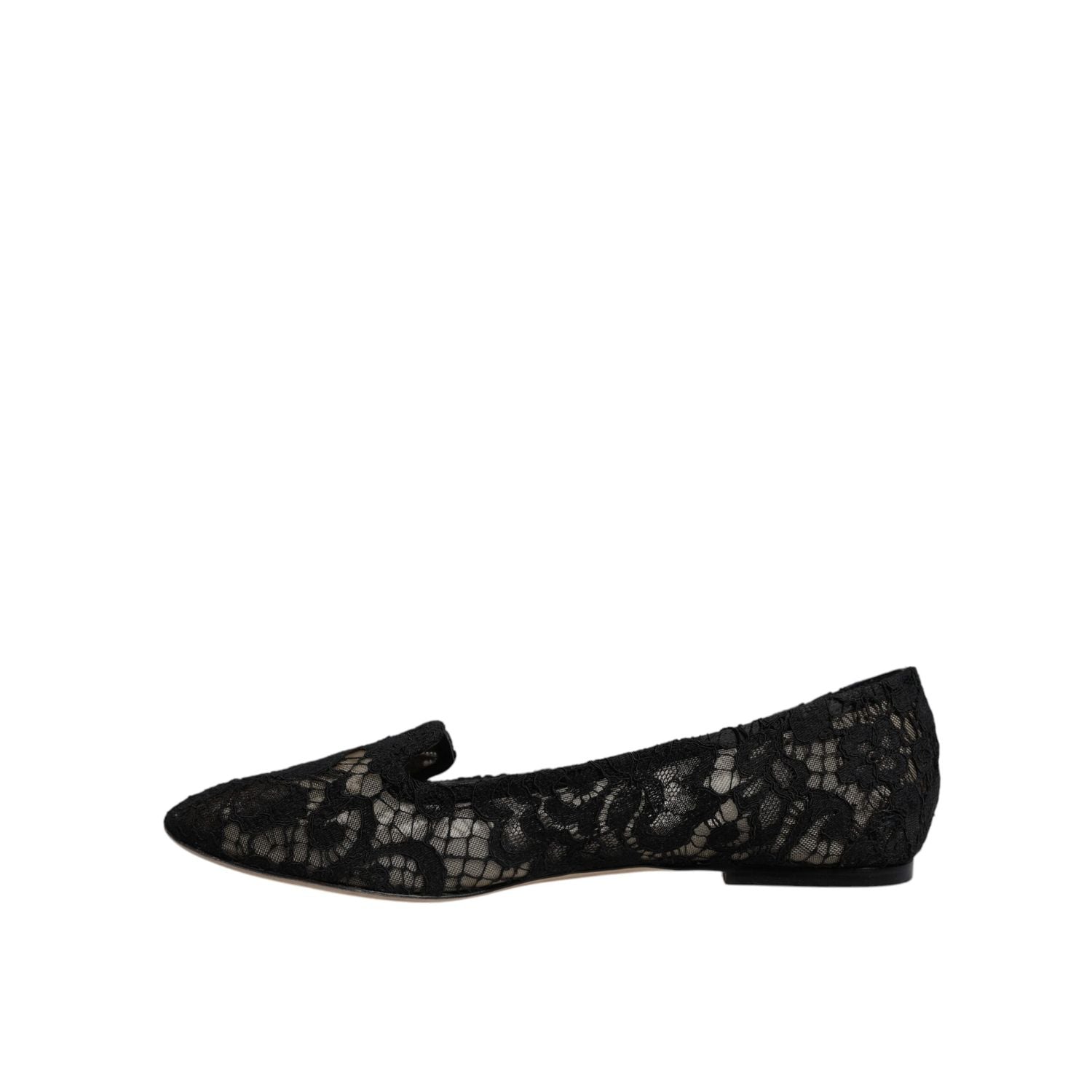Dolce & Gabbana Black Taormina Lace Slip On Flats Shoes