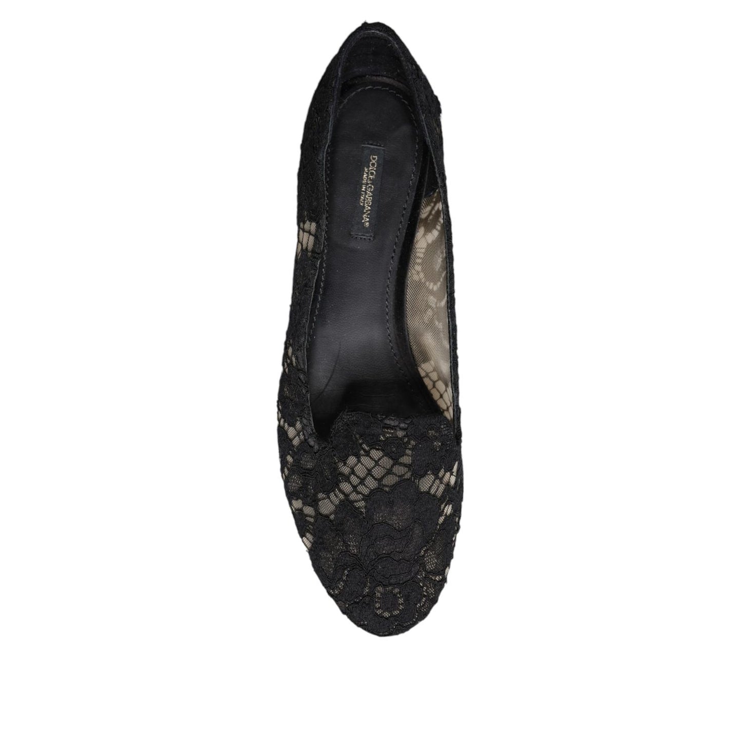 Dolce & Gabbana Black Taormina Lace Slip On Flats Shoes