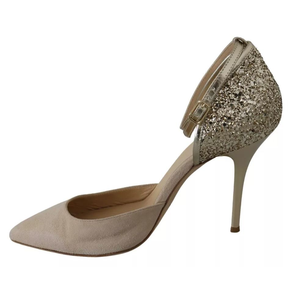 Elisabetta Franchi Beige Linen Ankle Strap High Heels Shoes