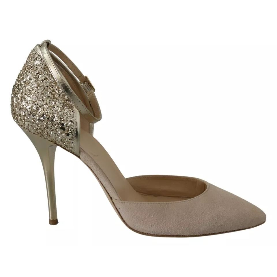 Elisabetta Franchi Beige Linen Ankle Strap High Heels Shoes