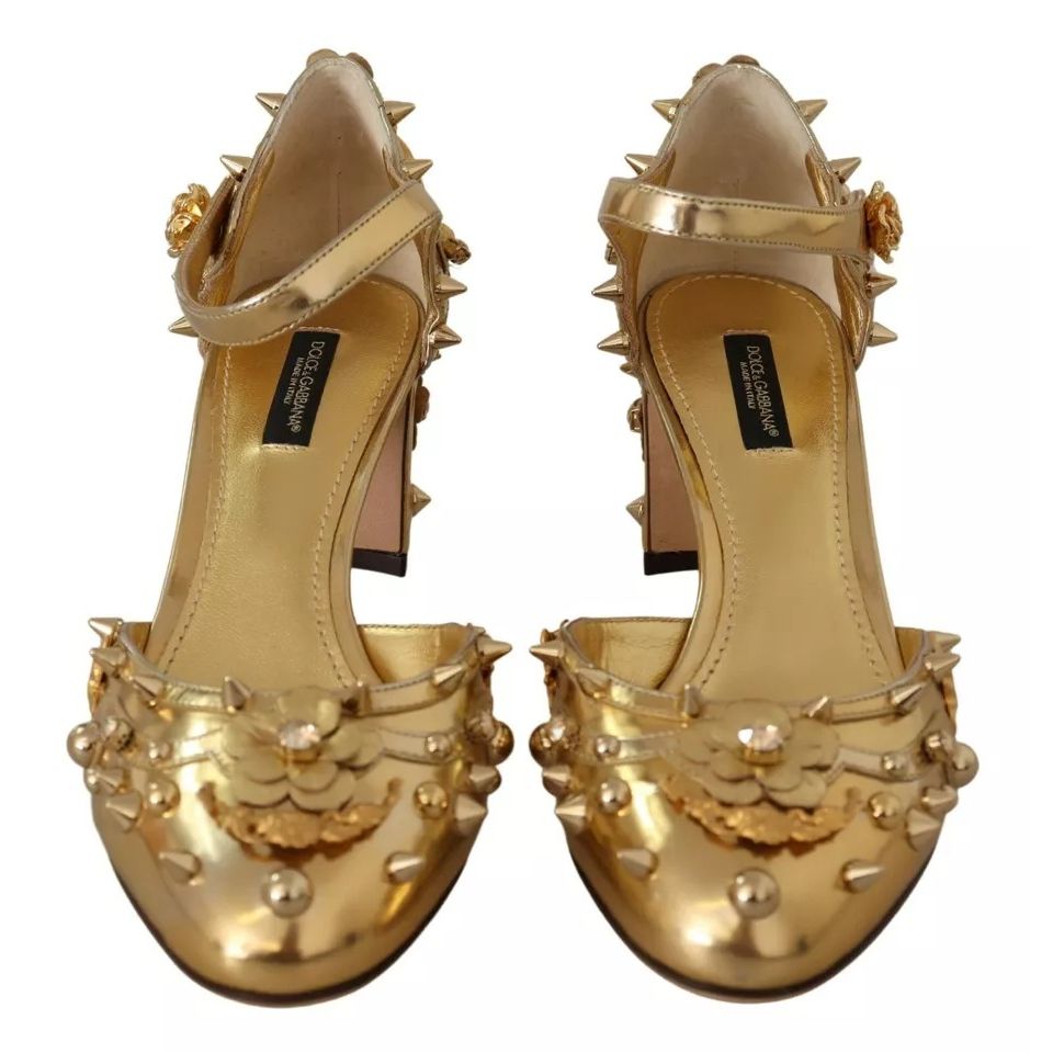 Dolce & Gabbana Gold Studs Vally Slingback Sandals Shoes